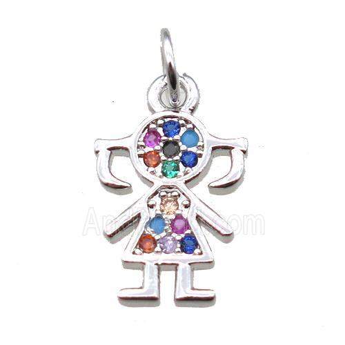 copper girl pendant paved zircon, platinum plated