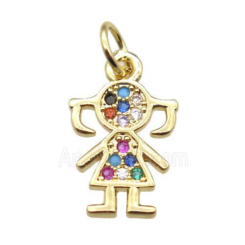 copper girl pendant paved zircon, gold plated