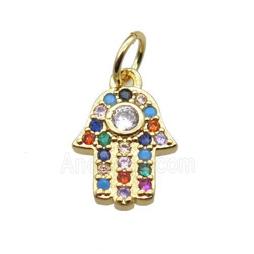 copper hamsahand pendant paved zircon, gold plated
