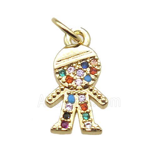 copper boy pendant paved zircon, gold plated