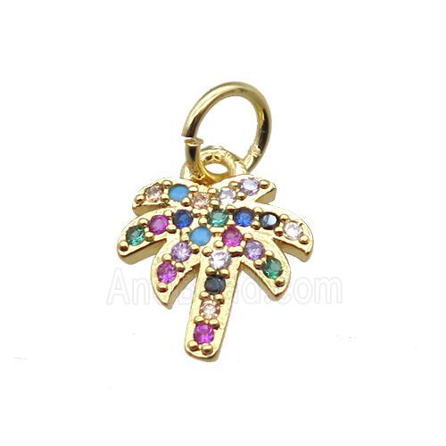 copper coconut tree pendant paved zircon, gold plated