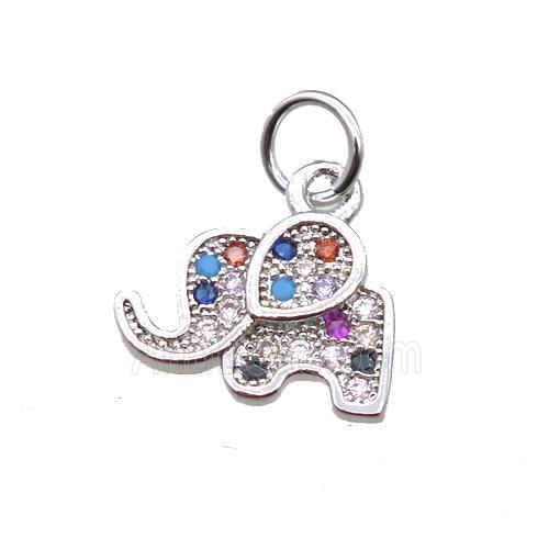 copper elephant pendant paved zircon, platinum plated