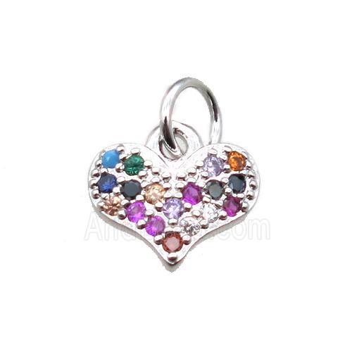 copper heart pendant paved zircon, platinum plated