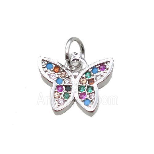 copper butterfly pendant paved zircon, platinum plated