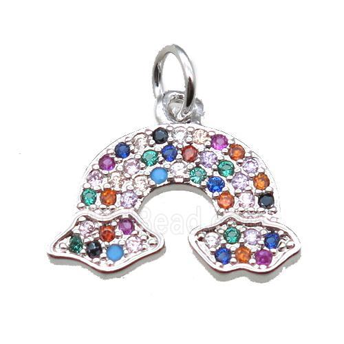 copper rainbow pendant paved zircon, platinum plated