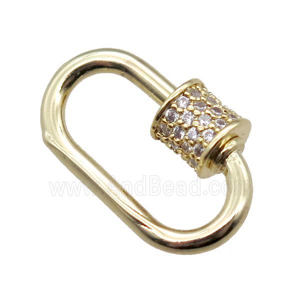 copper carabiner lock pendant paved zircon, gold plated