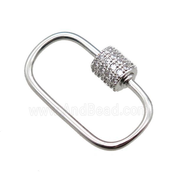 copper carabiner lock pendant paved zircon, platinum plated