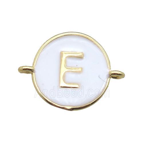 white enameling copper letter-E connector, gold plated