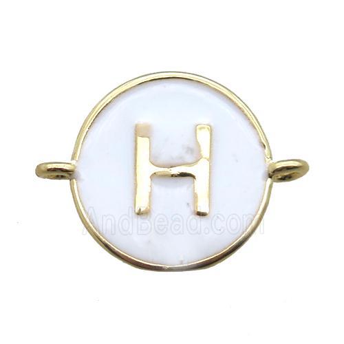 white enameling copper letter-H connector, gold plated