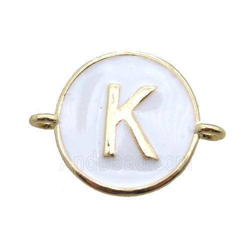 white enameling copper letter-K connector, gold plated