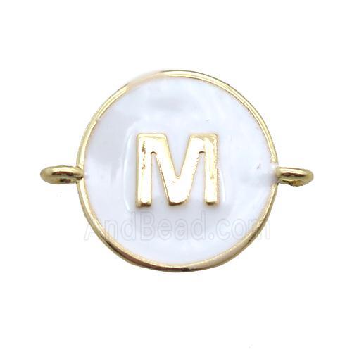 white enameling copper letter-M connector, gold plated