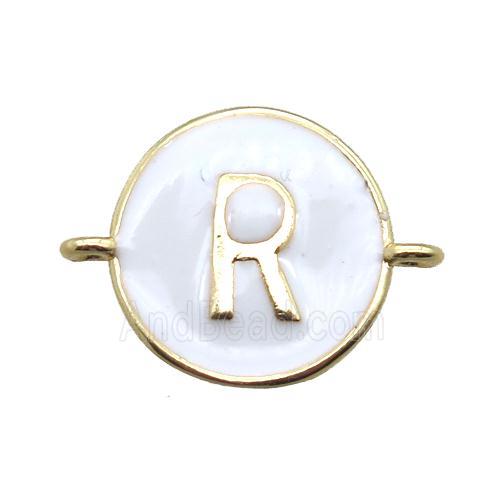 white enameling copper letter-R connector, gold plated