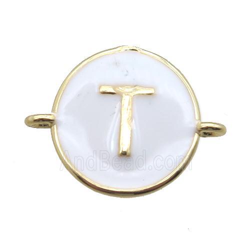 white enameling copper letter-T connector, gold plated