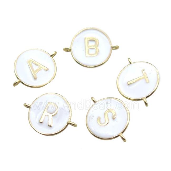 white enameling copper letter connector, mix Alphabet, gold plated