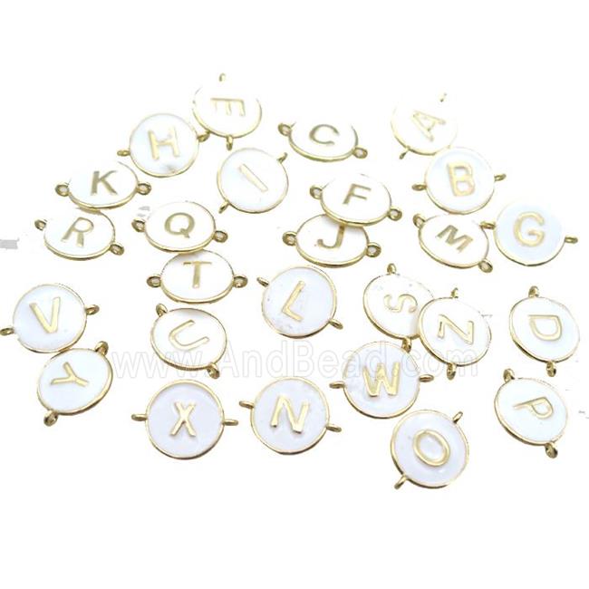 white enameling copper letter connector, mix Alphabet, gold plated