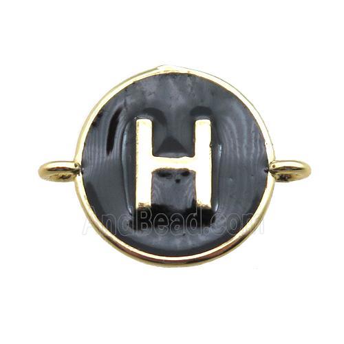 black enameling copper letter-H connector, gold plated