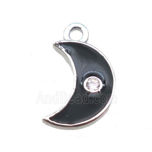 black enameling copper moon pendant paved zircon, platinum plated