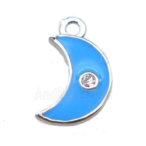 blue enameling copper moon pendant paved zircon, platinum plated