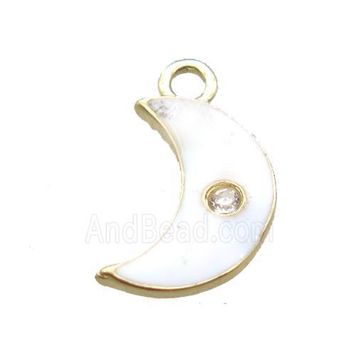 white enameling copper moon pendant paved zircon, gold plated