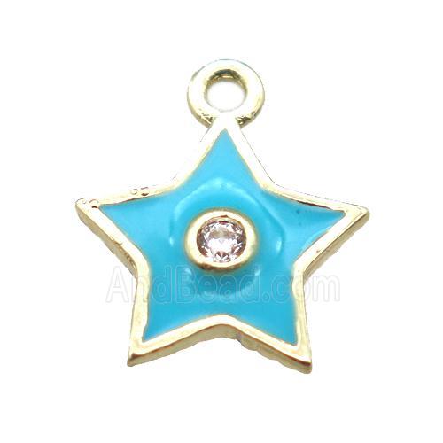 aqua enameling copper star pendant paved zircon, gold plated