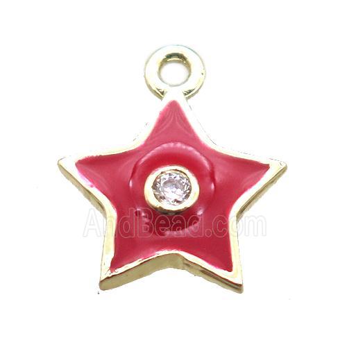 red enameling copper star pendant paved zircon, gold plated
