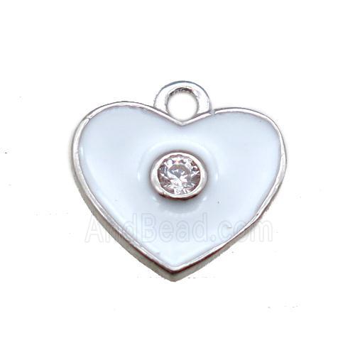 white enameling copper heart pendant paved zircon, platinum plated