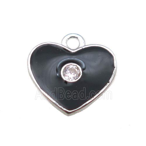 black enameling copper heart pendant paved zircon, platinum plated