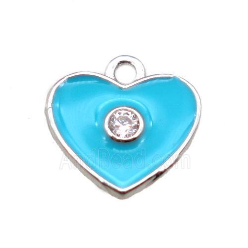 aqua enameling copper heart pendant paved zircon, platinum plated
