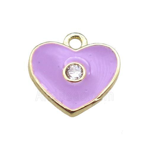 purple enameling copper heart pendant paved zircon, gold plated