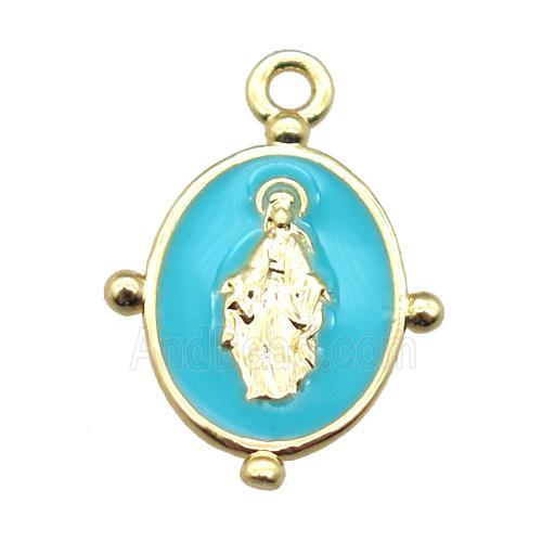 aqua enameling copper Jesus pendant, gold plated