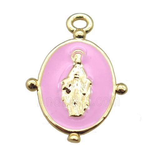 pink enameling copper Jesus pendant, gold plated