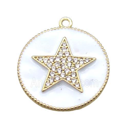 copper star pendant pave zircon with white enameling, gold plated