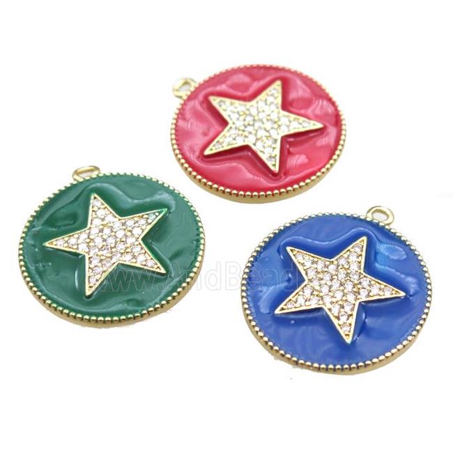 copper star pendant pave zircon with enameling, mixed color, gold plated
