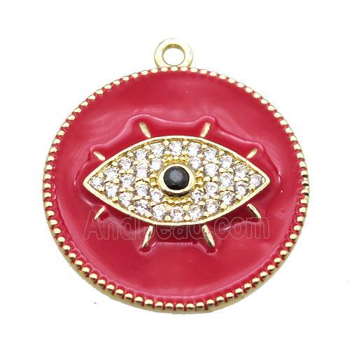 copper eye pendant pave zircon with red enameling, gold plated