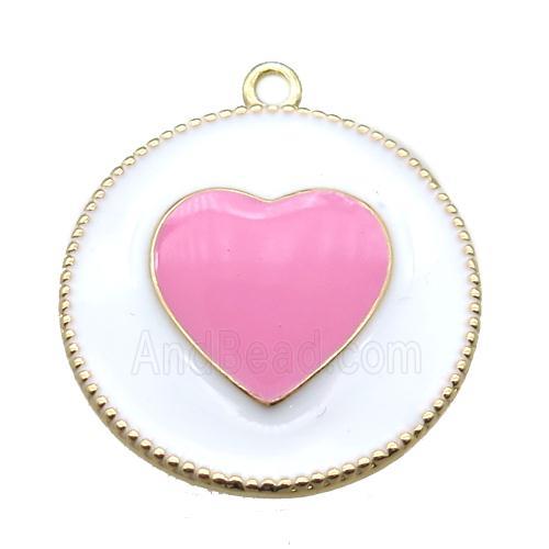 copper heart pendant with pink enameling, gold plated