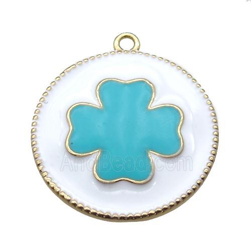 copper clover pendant with aqua enameling, gold plated