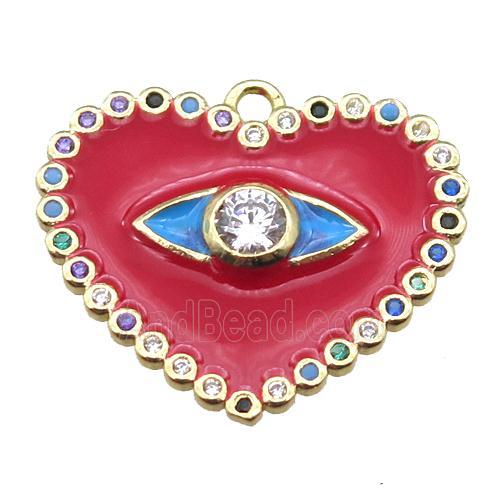 copper heart pendant pave zircon with red enameling, gold plated