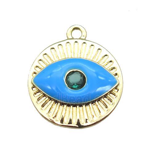 copper eye pendant with blue enameling, gold plated