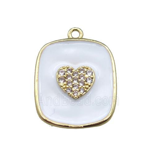 copper heart pendant pave zircon with white enameling, gold plated