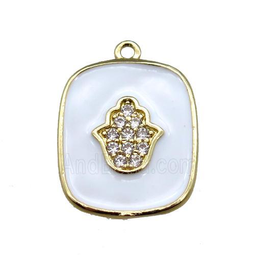 copper hamsahand pendant pave zircon with white enameling, gold plated
