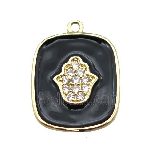 copper hamsahand pendant pave zircon with black enameling, gold plated
