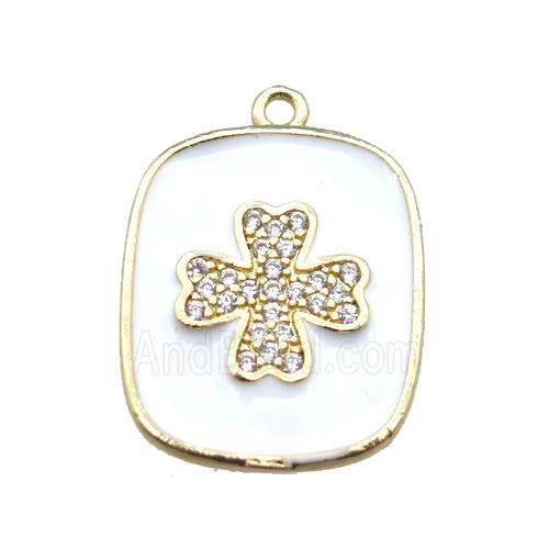 copper clover pendant pave zircon with white enameling, gold plated