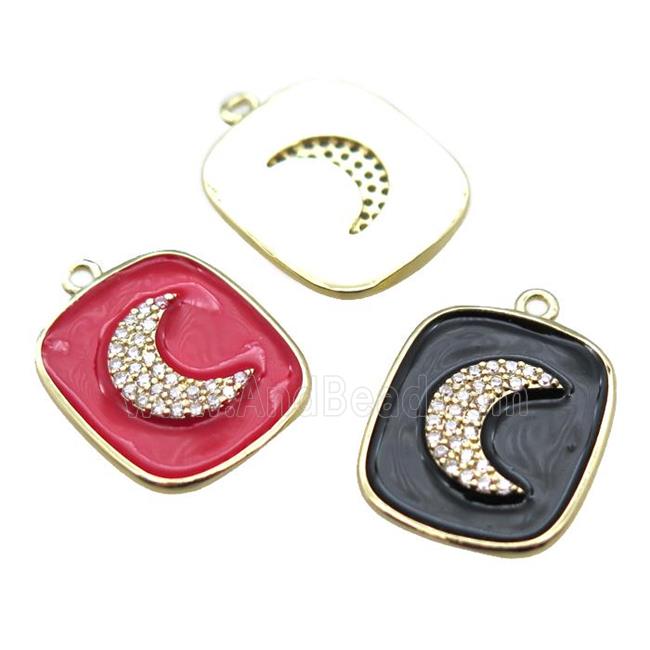 copper moon pendant pave zircon with enameling, mix color, gold plated