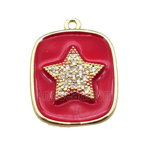 copper star pendant pave zircon with red enameling, gold plated