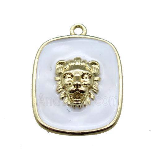 copper lionhead pendant with white enameling, gold plated