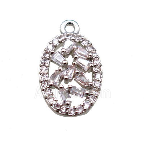 copper oval pendant paved zircon, platinum plated