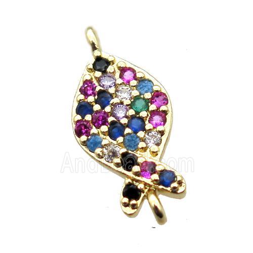 copper fish connector paved zircon, gold plated