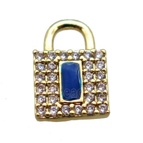 copper lock pendant paved zircon, gold plated