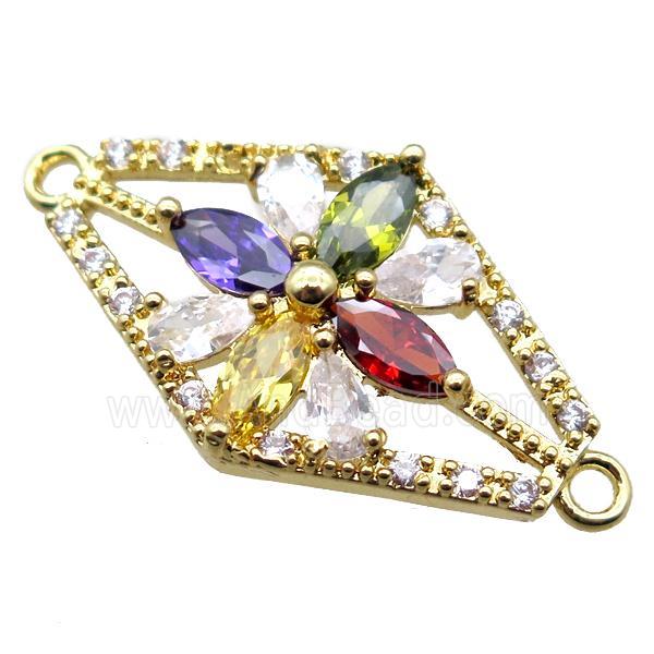 copper flower connector paved zircon, gold plated