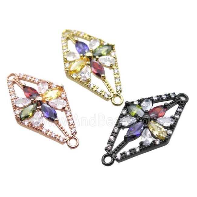 copper flower connector paved zircon, mixed color